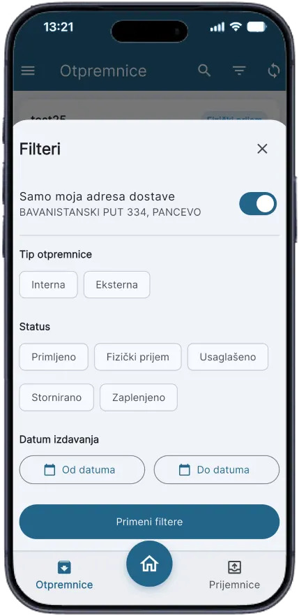 Filtriranje otpremnica po tipu, statusu i datumu izdavanja